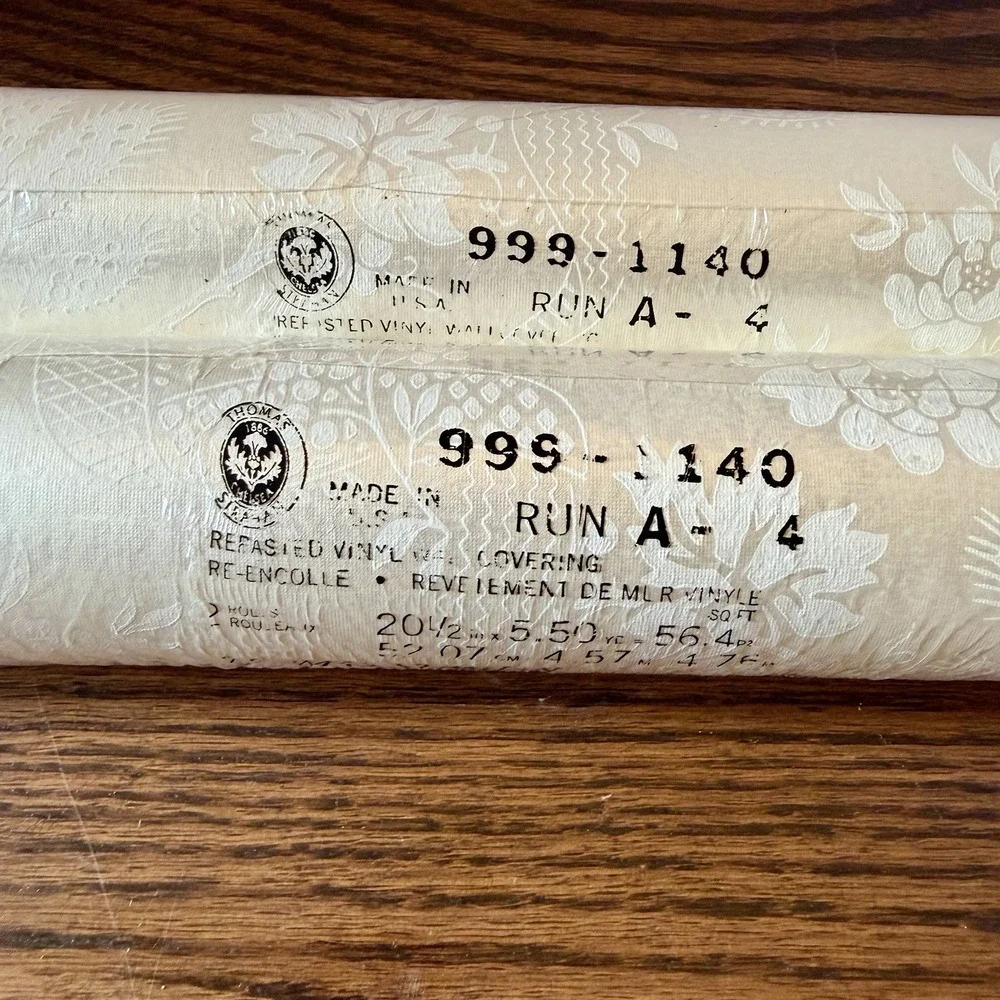 Vintage Thomas Strahan Wallpaper Cream Damask Pattern 999-1140 Run A - Lot of 2